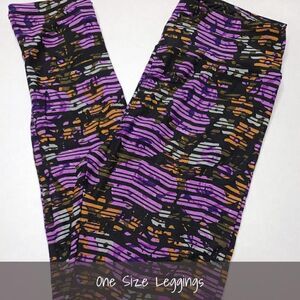 LuLaRoe OS Leggings Floral Stripes Purple NEW